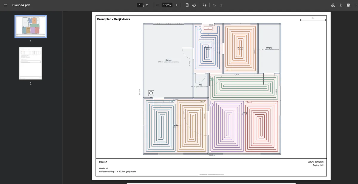 Exemple de plan de plancher chauffant exporté en PDF, Calepinage Plancher Chauffant